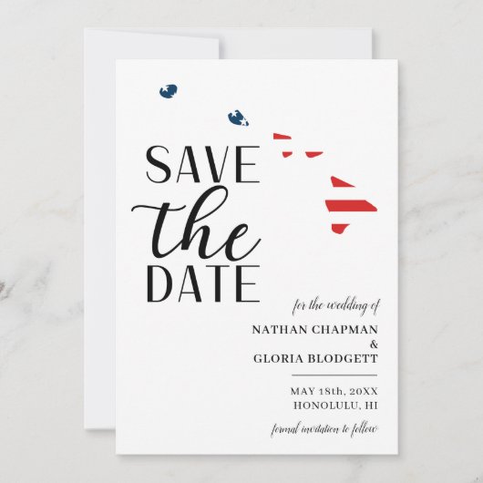 Patriottische Amerikaanse staat Hawaï Destination Save The Date (Voorkant)