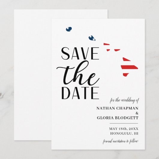 Patriottische Amerikaanse staat Hawaï Destination Save The Date (Voorkant / Achterkant)