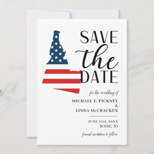 Patriottische Amerikaanse staat Idaho Destination  Save The Date (Voorkant)