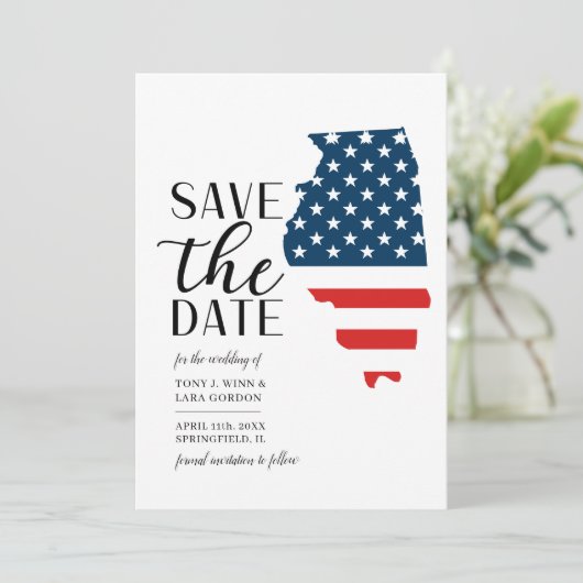 Patriottische Amerikaanse staat Illinois huwelijks Save The Date (Staand voorkant)