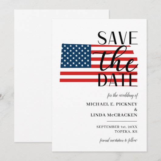 Patriottische Amerikaanse staat Kansas huwelijksre Save The Date (Voorkant / Achterkant)