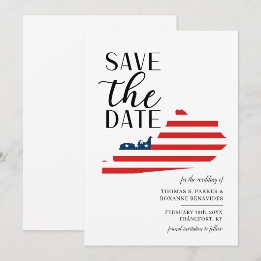 Patriottische Amerikaanse staat Kentucky Destinati Save The Date (Voorkant / Achterkant)