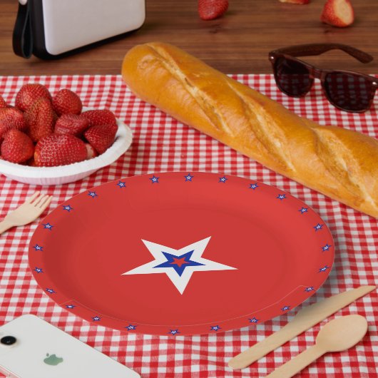 Patriottische Amerikaanse sterren op rood Papieren Bordje (Picknick)