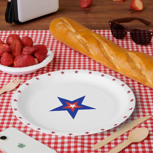 Patriottische Amerikaanse sterren op wit Papieren Bordje (Picknick)