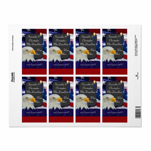 Patriottische Amerikaanse thema bruiloft wijn fles Etiket (Full Sheet)