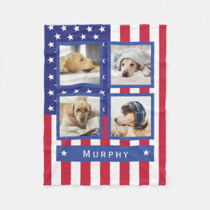 Patriottische Amerikaanse vlag 4 FotoMonogram Dog  Fleece Deken