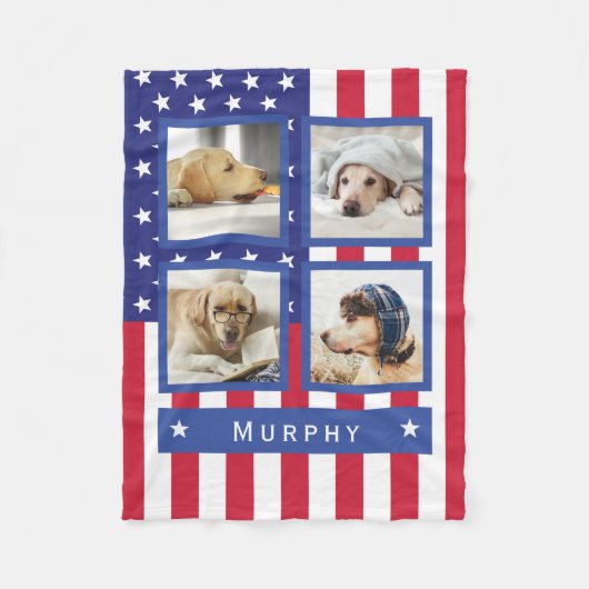 Patriottische Amerikaanse vlag 4 FotoMonogram Dog  Fleece Deken (Voorkant)