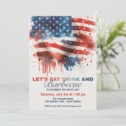 Patriottische Amerikaanse Vlag 4 juli BBQ Party Kaart (Staand voorkant)