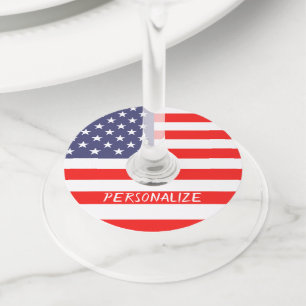 Patriottische Amerikaanse vlag 4 juli feest gewoon Wijnglaslabel