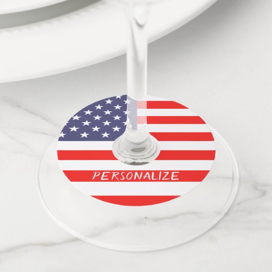 Patriottische Amerikaanse vlag 4 juli feest gewoon Wijnglaslabel (Dichtbij)