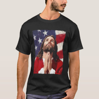 Patriottische Amerikaanse vlag 4 juli Jezus bidden T-shirt