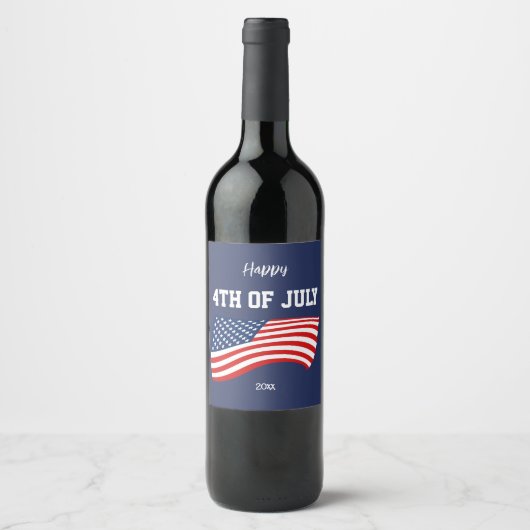Patriottische Amerikaanse vlag 4 juli Wijn Etiket (Voorkant)