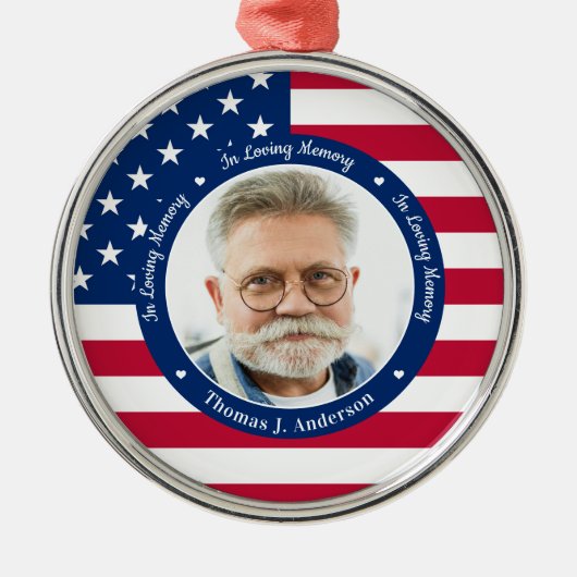 Patriottische Amerikaanse vlag Aangepast 2 Foto Me Metalen Ornament (Voorkant)