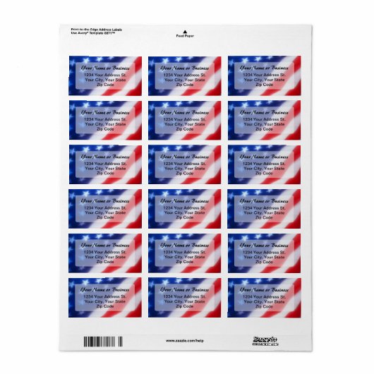 Patriottische Amerikaanse vlag Aangepaste adreslab Etiket (Full Sheet)