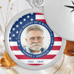 Patriottische Amerikaanse vlag Aangepaste foto Mem Locket Ketting<br><div class="desc">Honor je geliefde met een patriottisch aangepast ketting voor de herdenkingsplaats van de foto. Dit unieke ketting van de militaire gedenkplaats is het perfecte geschenk voor uzelf, familie of vrienden om hulde te brengen aan een militair veteraan, militair soldaat, leger, mariniers of gevallen soldaat. Dit patriottische ketting van de gedenkplaats...</div>