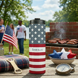 Patriottische Amerikaanse vlag aangepaste naam Thermosbeker