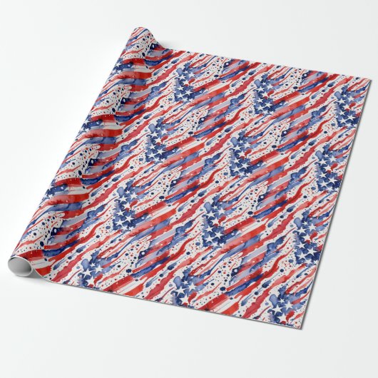 Patriottische Amerikaanse vlag Abstracte verf spla Cadeaupapier (Uitgerold)