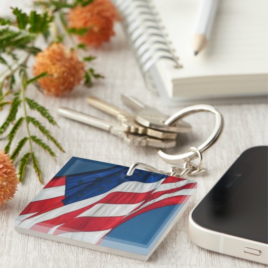 Patriottische Amerikaanse vlag Acrylische Sleutelh Sleutelhanger (Voorkant Rechts)