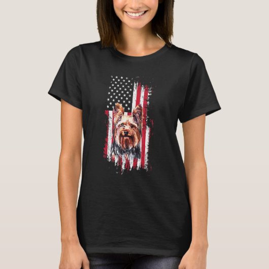 Patriottische Amerikaanse vlag Art Yorkshire Terri T-shirt (Voorkant)