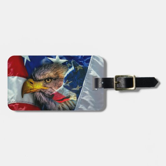 Patriottische Amerikaanse vlag Bald Eagle Wolf Bagagelabel (Voorkant horizontaal)