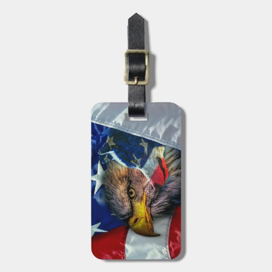 Patriottische Amerikaanse vlag Bald Eagle Wolf Bagagelabel (Voorkant verticaal)