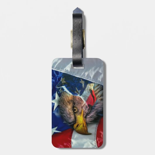 Patriottische Amerikaanse vlag Bald Eagle Wolf Bagagelabel (Achterkant verticaal)