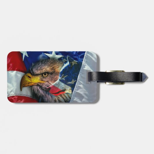 Patriottische Amerikaanse vlag Bald Eagle Wolf Bagagelabel (Achterkant horizontaal)