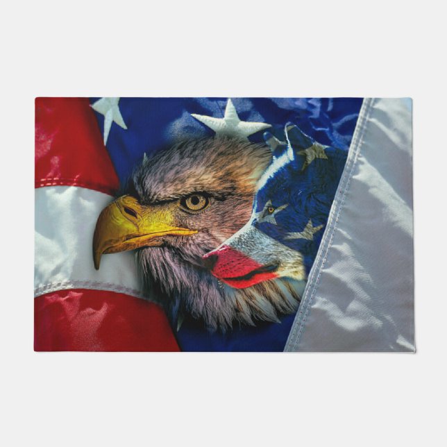 Patriottische Amerikaanse vlag Bald Eagle Wolf Deurmat (Voorkant)