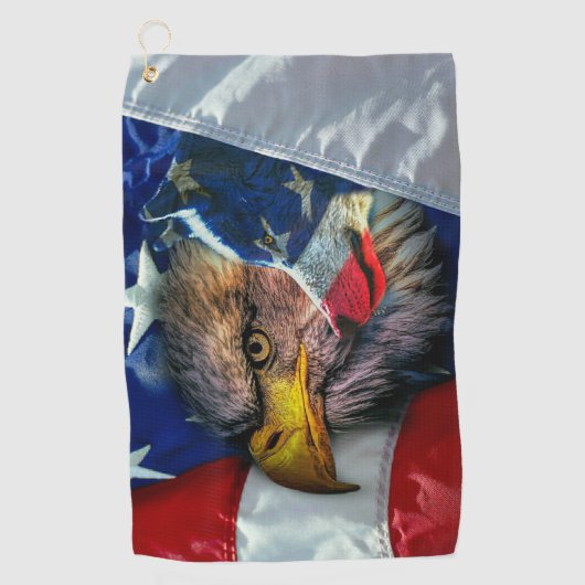 Patriottische Amerikaanse vlag Bald Eagle Wolf Golfhanddoek (Voorkant)