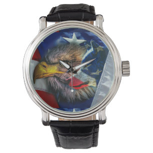 Patriottische Amerikaanse vlag Bald Eagle Wolf Horloge