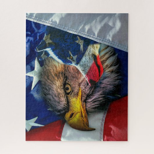 Patriottische Amerikaanse vlag Bald Eagle Wolf Legpuzzel (Verticaal)