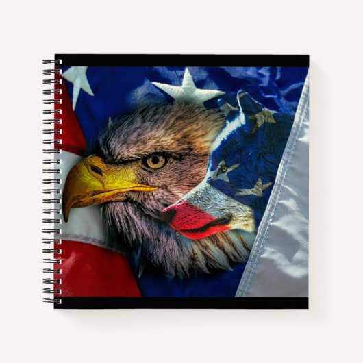 Patriottische Amerikaanse vlag Bald Eagle Wolf Notitieboek (Voorkant)