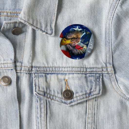Patriottische Amerikaanse vlag Bald Eagle Wolf Ronde Button 5,7 Cm (In situ)