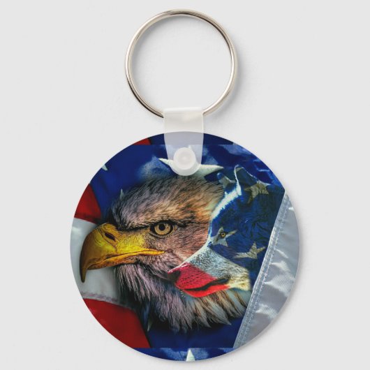 Patriottische Amerikaanse vlag Bald Eagle Wolf Sleutelhanger (Voorkant)