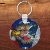 Patriottische Amerikaanse vlag Bald Eagle Wolf Sleutelhanger (Voorkant)