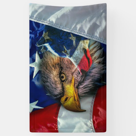 Patriottische Amerikaanse vlag Bald Eagle Wolf Spandoek (Verticaal)