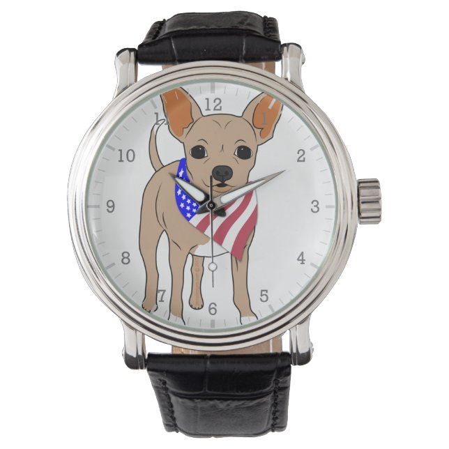 Patriottische Amerikaanse vlag Bandana Chihuahua Horloge (Voorkant)