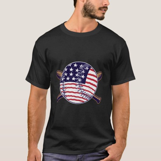 Patriottische Amerikaanse vlag Baseball Softball G T-shirt (Voorkant)