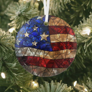 Patriottische Amerikaanse vlag bevlekt Glas Ornament