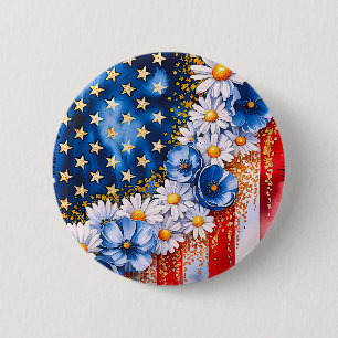Patriottische Amerikaanse Vlag Bloem Glitter Knoop Ronde Button 5,7 Cm