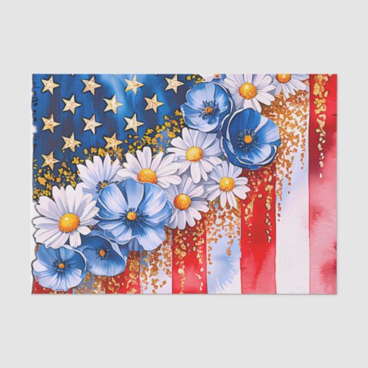 Patriottische Amerikaanse Vlag Bloemenglitter Tissuepapier (Voorkant)