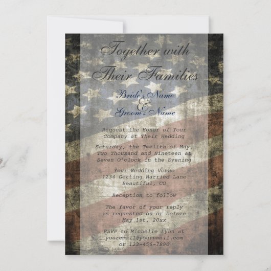 Patriottische Amerikaanse vlag bruiloft RSVP en Kaart (Achterkant)