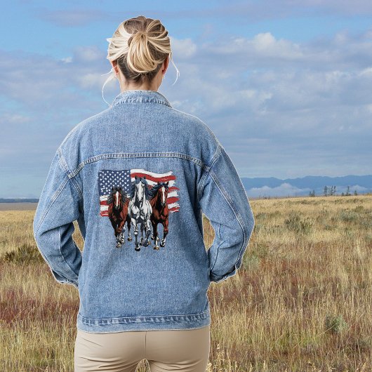 Patriottische Amerikaanse vlag Charging Horses Denim Jacket
