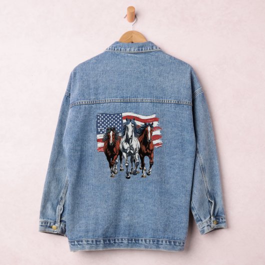 Patriottische Amerikaanse vlag Charging Horses Denim Jacket (Hangar)