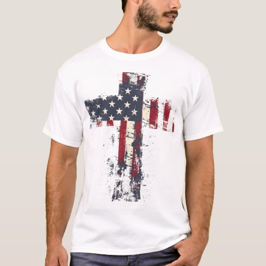 Patriottische Amerikaanse vlag cross-shirt T-shirt (Voorkant)