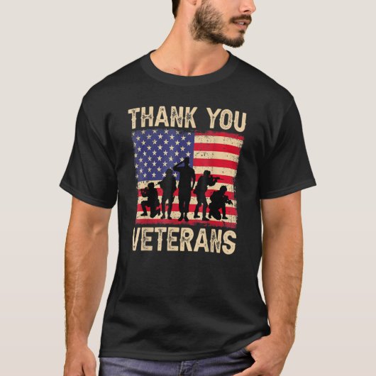 Patriottische Amerikaanse vlag Dank jullie veteran T-shirt (Voorkant)