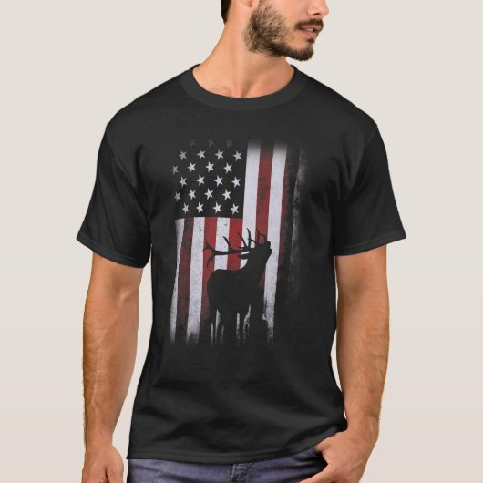 Patriottische Amerikaanse vlag Elk Hunter Man Elk T-shirt (Voorkant)