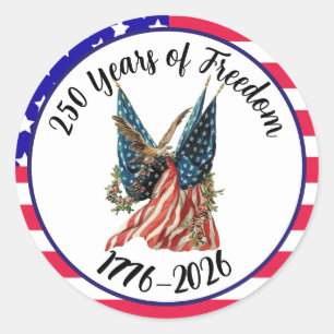 Patriottische Amerikaanse vlag en adelaar USA 250s Ronde Sticker