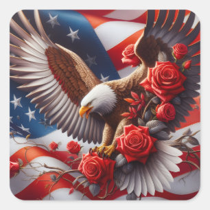 Patriottische Amerikaanse vlag en adelaar Vierkante Sticker