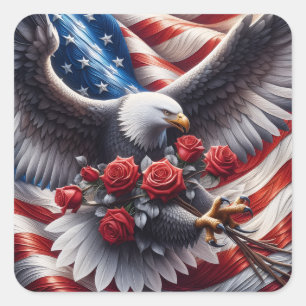 Patriottische Amerikaanse vlag en adelaar Vierkante Sticker